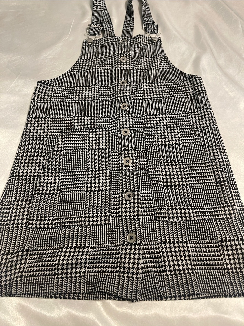 SO Black and White Plaid Button-Front Pinafore Dress